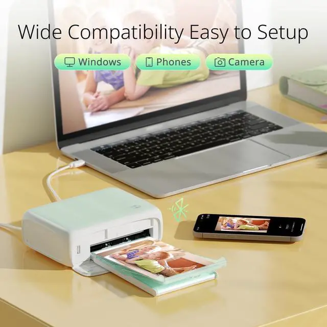 Alt view image 2 of 7 - Photo Printer, Picture Printer with 54 Sheets (4"x6") & 1 Cartridges, Support AR Video Printing, Wi-Fi Connection, Portable Photo Printer for iPhone/Android/Laptop