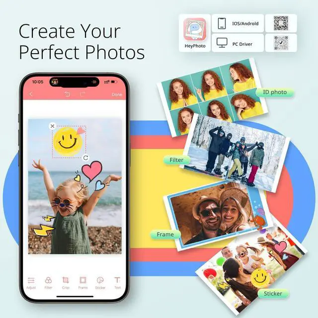 Alt view image 3 of 7 - Photo Printer, Picture Printer with 54 Sheets (4"x6") & 1 Cartridges, Support AR Video Printing, Wi-Fi Connection, Portable Photo Printer for iPhone/Android/Laptop