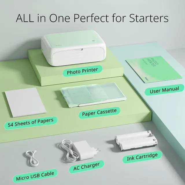 Alt view image 7 of 7 - Photo Printer, Picture Printer with 54 Sheets (4"x6") & 1 Cartridges, Support AR Video Printing, Wi-Fi Connection, Portable Photo Printer for iPhone/Android/Laptop