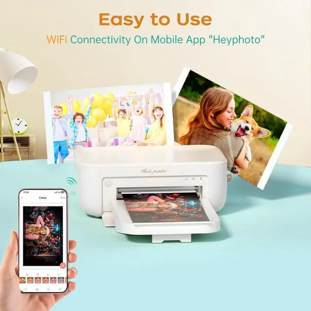 Alt view image 3 of 7 - 4x6 Photo Printer with 108 Sheets & 2 Color Ribbons - Dye Sublimation Wireless Portable Photo Printer for iPhone & Android Smartphones, Home & Travel Picture Printing, Ideal Gift, White
