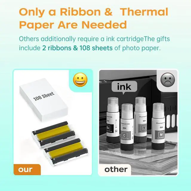 Alt view image 7 of 7 - 4x6 Photo Printer with 108 Sheets & 2 Color Ribbons - Dye Sublimation Wireless Portable Photo Printer for iPhone & Android Smartphones, Home & Travel Picture Printing, Ideal Gift, White