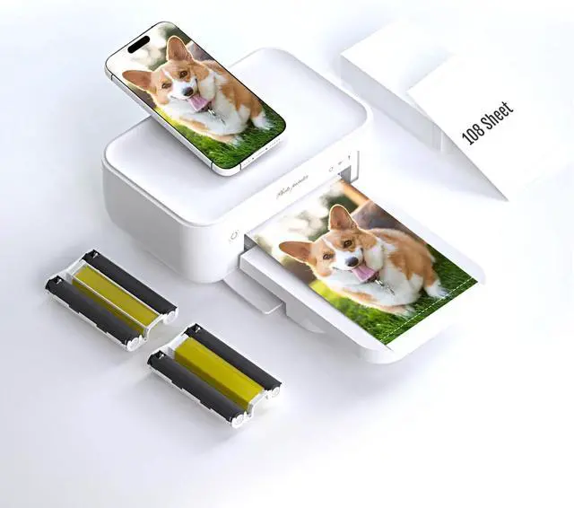 Main image of Photo Printer 4x6,+108Sheets&2ribbon,Instant Picture Printer for iPhone, Android, Smartphone,Portable Photo Printers for Home Use,Thermal Dye-Sublimation, AR Video PrintingWhite