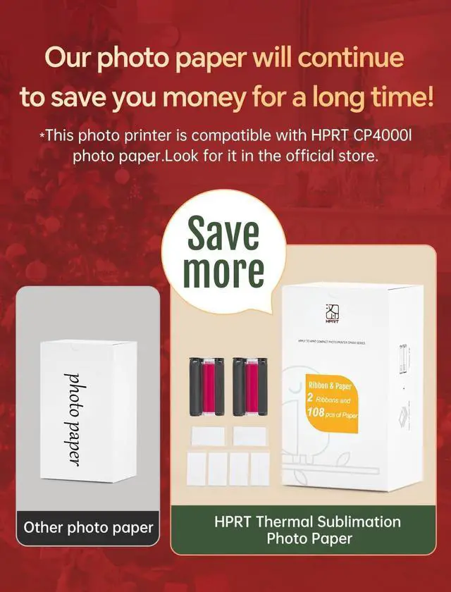 Alt view image 3 of 6 - Photo Printer 4x6,+108Sheets&2ribbon,Instant Picture Printer for iPhone, Android, Smartphone,Portable Photo Printers for Home Use,Thermal Dye-Sublimation, AR Video PrintingWhite