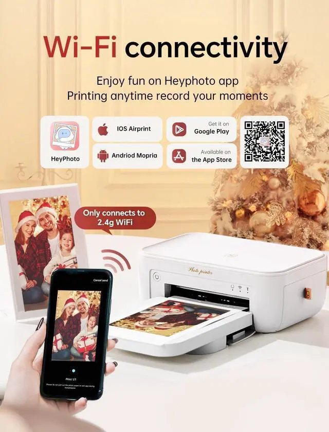 Alt view image 5 of 6 - Photo Printer 4x6,+108Sheets&2ribbon,Instant Picture Printer for iPhone, Android, Smartphone,Portable Photo Printers for Home Use,Thermal Dye-Sublimation, AR Video PrintingWhite