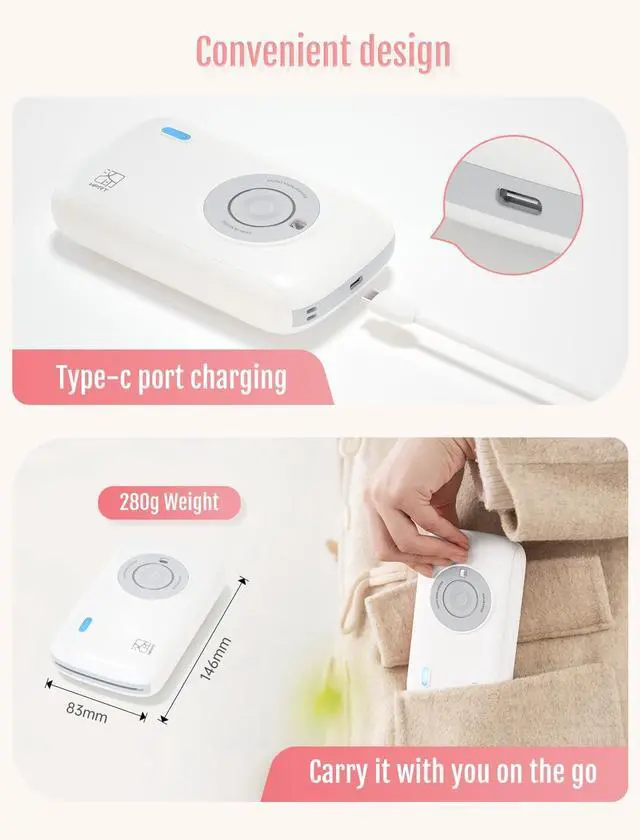 Alt view image 3 of 5 - CP2100 Portable Photo Printer for iPhone, Wireless Picture Printer for Smartphone, 2x3 Mobile Photo Mini Color Printer, Instant Thermal Dye Sublimation Tech, Bluetooth (White-Grey)