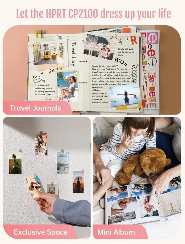 Alt view image 5 of 5 - CP2100 Portable Photo Printer for iPhone, Wireless Picture Printer for Smartphone, 2x3 Mobile Photo Mini Color Printer, Instant Thermal Dye Sublimation Tech, Bluetooth (White-Grey)