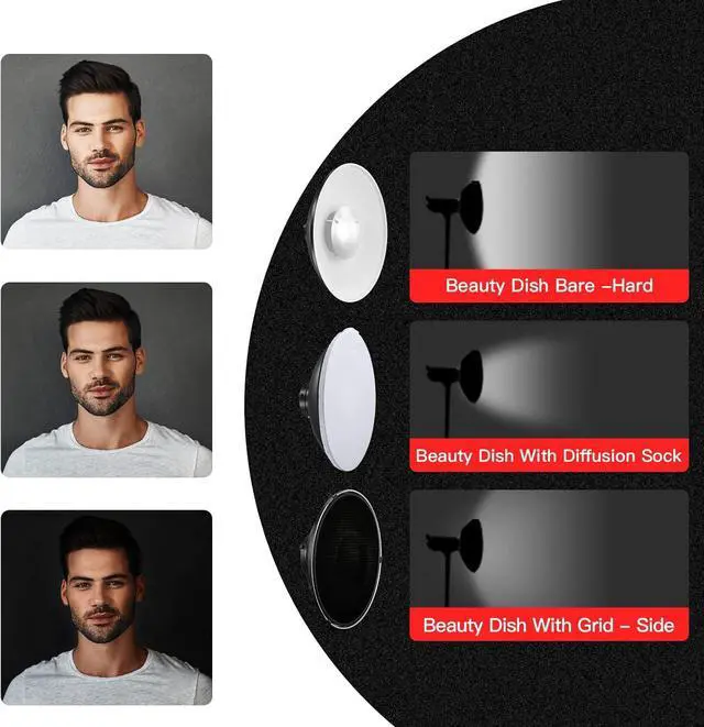 Alt view image 3 of 7 - 12inch/30cm Standard Reflector Beauty Dish with Honeycomb Grid, Diffuser Sock and Bag,for Bowens Mount Studio Strobe Flash Light Like Neewer VC-400HS VE-300 Godox AD200 AD180 AD360 (White)