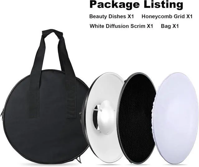 Alt view image 7 of 7 - 12inch/30cm Standard Reflector Beauty Dish with Honeycomb Grid, Diffuser Sock and Bag,for Bowens Mount Studio Strobe Flash Light Like Neewer VC-400HS VE-300 Godox AD200 AD180 AD360 (White)