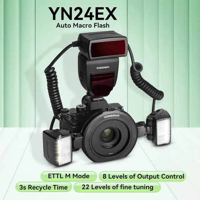 Alt view image 2 of 4 - YN24EX YN-24EX 24EX, TTL Macro Ring Flash LED Macro Flash Speedlite, with 2pcs Flash Head and 4pcs Adapter Rings for Canon