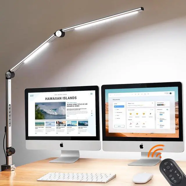 Main image of 24W Bright LED Desk Lamp with Clamp, CRI>97 Eye Care Aluminum Architect Desk Lamp for Home Office with Remote, 5 Color Mode & 5 Brightness, Flexible Swing Arm Desk Lights for Reading Study