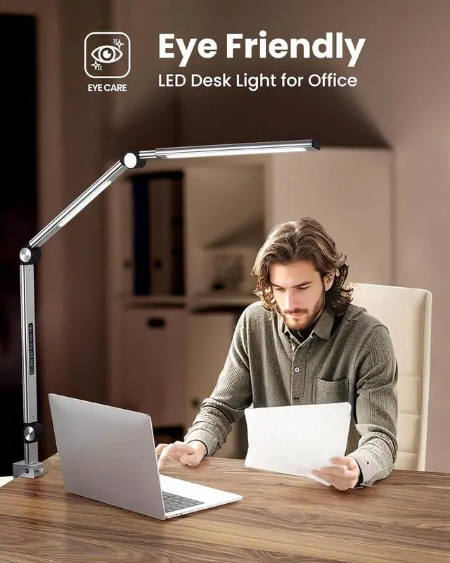 Alt view image 3 of 6 - 24W Bright LED Desk Lamp with Clamp, CRI>97 Eye Care Aluminum Architect Desk Lamp for Home Office with Remote, 5 Color Mode & 5 Brightness, Flexible Swing Arm Desk Lights for Reading Study