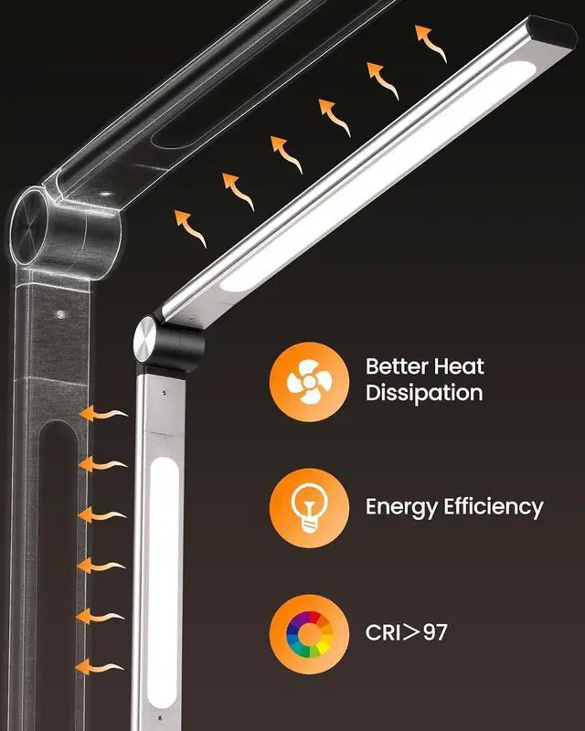 Alt view image 6 of 6 - 24W Bright LED Desk Lamp with Clamp, CRI>97 Eye Care Aluminum Architect Desk Lamp for Home Office with Remote, 5 Color Mode & 5 Brightness, Flexible Swing Arm Desk Lights for Reading Study