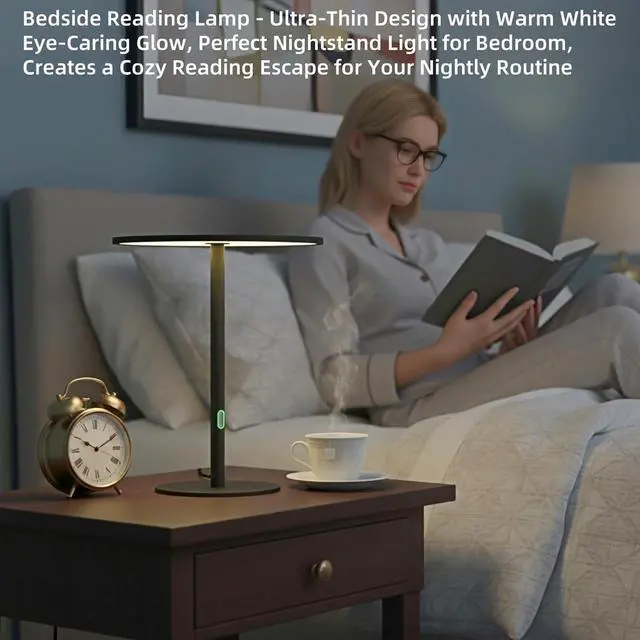 Alt view image 4 of 7 - Ultra-Thin Minimalist LED Desk Lamp - Modern Office & Bedroom Light - 150 LED CRI96+ Dimmable w/Memory - 10W Eye-Caring for Home, Living Room, Study (Black)