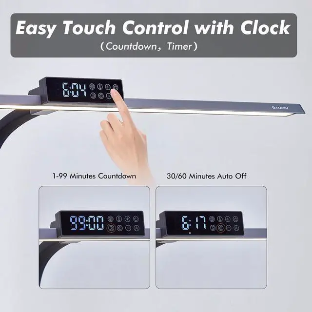 Alt view image 5 of 7 - 3400 Lumen Architect Desk Lamp with Clock for Home Office, 31.5W x 27H, Ultra Bright Auto-Fill Brightness Desk Lamps with Timer, Gooseneck Touch LED Light for Work/Study/Read (Clamp)