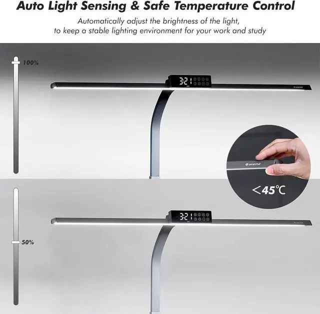 Alt view image 6 of 7 - 3400 Lumen Architect Desk Lamp with Clock for Home Office, 31.5W x 27H, Ultra Bright Auto-Fill Brightness Desk Lamps with Timer, Gooseneck Touch LED Light for Work/Study/Read (Clamp)