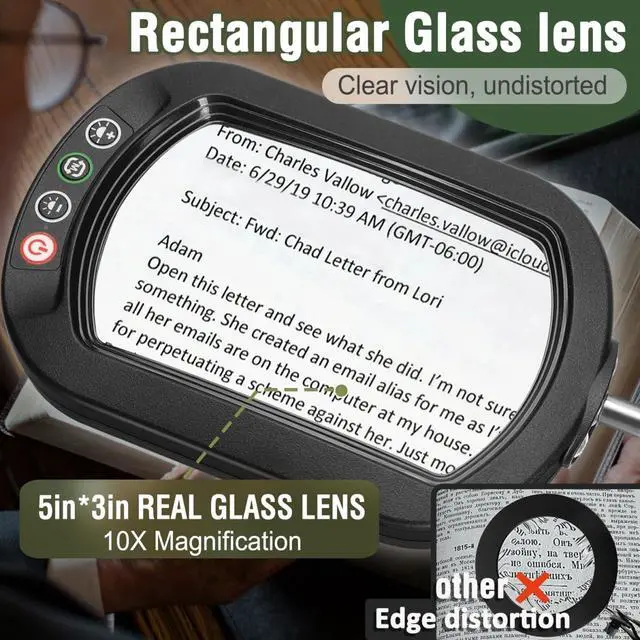 Alt view image 2 of 7 - 10X Rectangle Magnifying Glass with Light and Stand, 5 Color Modes Stepless Dimmable, 2-in-1 LED Lighted Desk Lamp & Clamp, Hands Free Magnifier for Reading Crafts Repair Painting Close Work