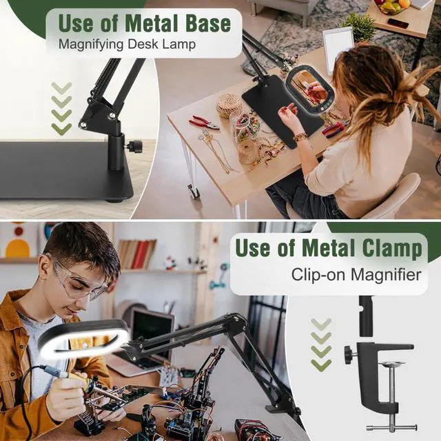 Alt view image 4 of 7 - 10X Rectangle Magnifying Glass with Light and Stand, 5 Color Modes Stepless Dimmable, 2-in-1 LED Lighted Desk Lamp & Clamp, Hands Free Magnifier for Reading Crafts Repair Painting Close Work