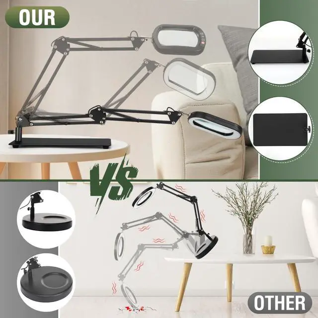 Alt view image 5 of 7 - 10X Rectangle Magnifying Glass with Light and Stand, 5 Color Modes Stepless Dimmable, 2-in-1 LED Lighted Desk Lamp & Clamp, Hands Free Magnifier for Reading Crafts Repair Painting Close Work