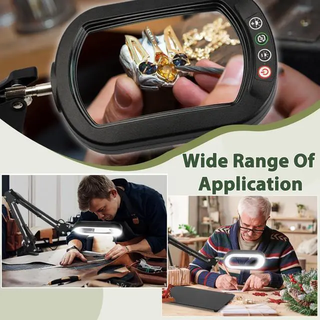 Alt view image 7 of 7 - 10X Rectangle Magnifying Glass with Light and Stand, 5 Color Modes Stepless Dimmable, 2-in-1 LED Lighted Desk Lamp & Clamp, Hands Free Magnifier for Reading Crafts Repair Painting Close Work