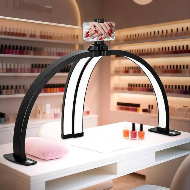 Main image of Foldable Esthetician for Half Moon Light Nail Tech for Lash, Craft, Tattoo, Manicure, 29in Large Desk Nail Lamp 4700 Lumens Adjustable 3 Color Modes & 10 Brightness with Phone Stand-Black