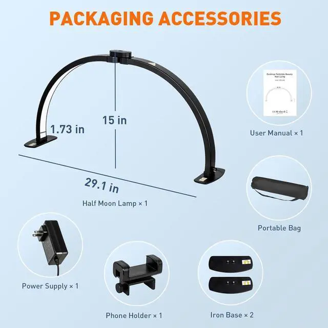 Alt view image 7 of 7 - Foldable Esthetician for Half Moon Light Nail Tech for Lash, Craft, Tattoo, Manicure, 29in Large Desk Nail Lamp 4700 Lumens Adjustable 3 Color Modes & 10 Brightness with Phone Stand-Black