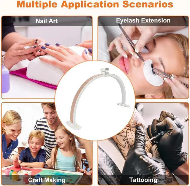 Alt view image 5 of 7 - Half Moon Light for Nail Desk with Phone Holder, 28IN Folding Half-Moon Light with Shinning Diamond, LED Lamp for Nail Art, Eyelash Extension, Tattooing, Skin Management, 10 Brightness Levels, Gold