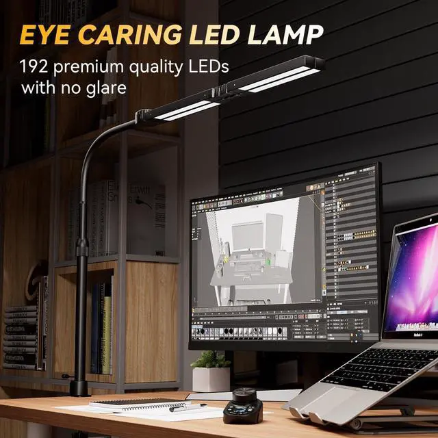 Alt view image 4 of 7 - Adjustable LED Desk Lamp  Stepless Dimming & Color Temp Remote Control, Eye-Caring 4 Large Bright Light Souce for Home Office, Gooseneck, Clamp Base, 5 Lighting Modes for Reading, Computer, DIY