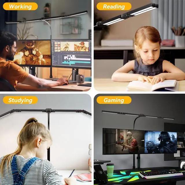 Alt view image 6 of 7 - Adjustable LED Desk Lamp  Stepless Dimming & Color Temp Remote Control, Eye-Caring 4 Large Bright Light Souce for Home Office, Gooseneck, Clamp Base, 5 Lighting Modes for Reading, Computer, DIY