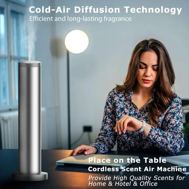 Alt view image 3 of 7 - Hotel Scent Diffuser Machine -Cordless Rechargeable Diffuser for Whole House- Scent Air Machine for Home -App Bluetooth Control - Waterless Essential Oil Diffuser for Large Room, Studio Office -Silver