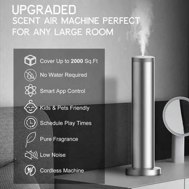 Alt view image 2 of 7 - Hotel Scent Diffuser Machine -Cordless Rechargeable Diffuser for Whole House- Scent Air Machine for Home -App Bluetooth Control - Waterless Essential Oil Diffuser for Large Room, Studio Office -Silver