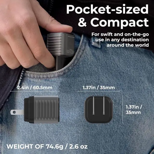 Alt view image 4 of 7 - Supertiny - 65W USB-C GaN Wall Charger, Fast Charging Adapter with Foldable US Plug, Ultra-Compact Travel Charger for Phones, Tablets, Laptops and USB-C Devices (Only 1.7in Long)