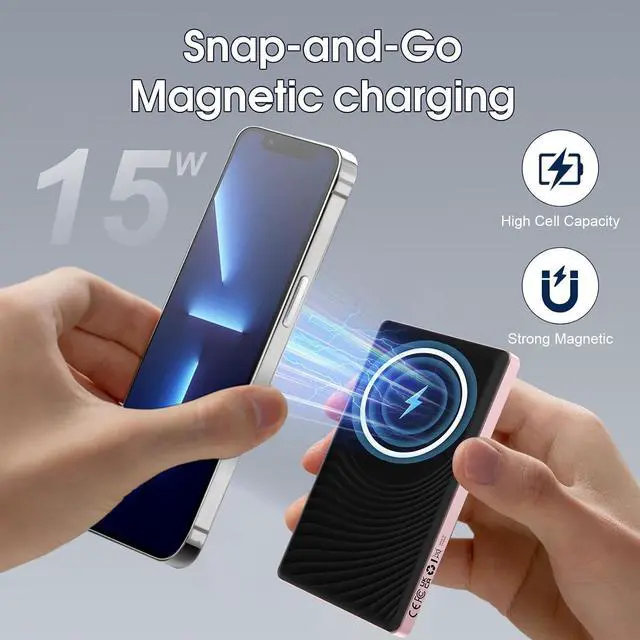 Alt view image 2 of 7 - Magnetic Portable Charger PowerBank, 5,000mAh Mag Slim Wireless Power Bank with USB C PD 20W QC3.0 Wired fast charging, Battery Pack Compatible with iPhone 17/16/16 Pro/16 Pro Max/15/15 Pro Series