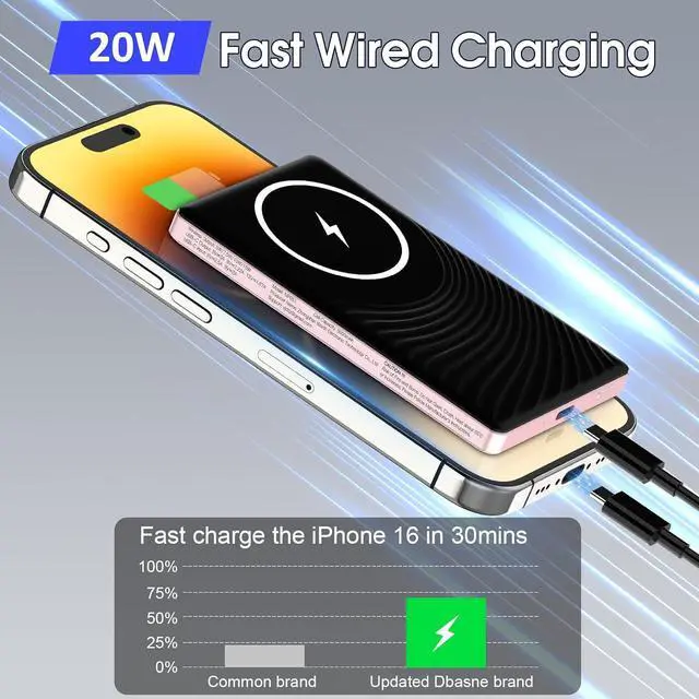 Alt view image 3 of 7 - Magnetic Portable Charger PowerBank, 5,000mAh Mag Slim Wireless Power Bank with USB C PD 20W QC3.0 Wired fast charging, Battery Pack Compatible with iPhone 17/16/16 Pro/16 Pro Max/15/15 Pro Series