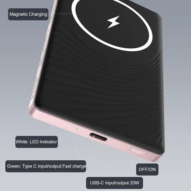 Alt view image 6 of 7 - Magnetic Portable Charger PowerBank, 5,000mAh Mag Slim Wireless Power Bank with USB C PD 20W QC3.0 Wired fast charging, Battery Pack Compatible with iPhone 17/16/16 Pro/16 Pro Max/15/15 Pro Series