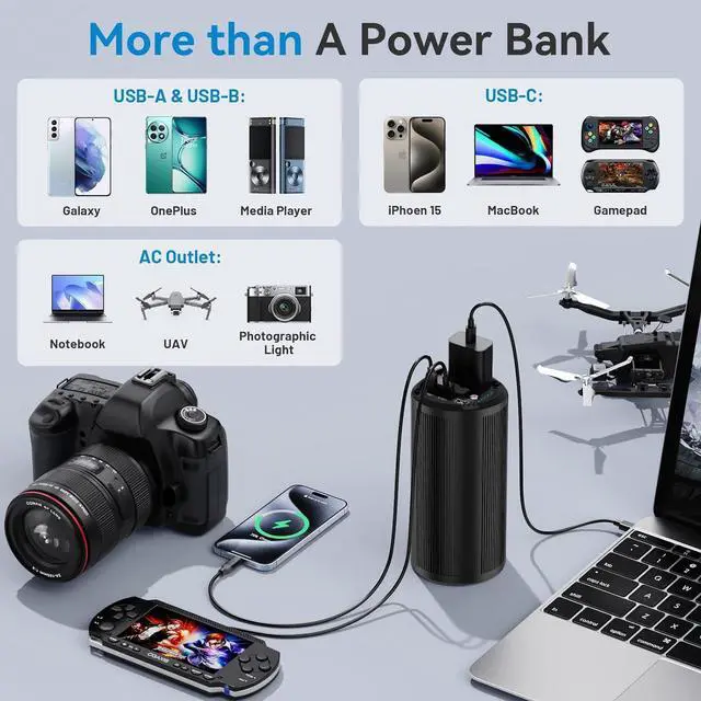 Alt view image 5 of 7 - Tactical Black Portable Power Bank with High Density Aluminum, 100W AC Outlet, 98Wh/27000mAh & 65W PD USB C - Premium Laptop Charger for MacBook Pro, TSA Approved