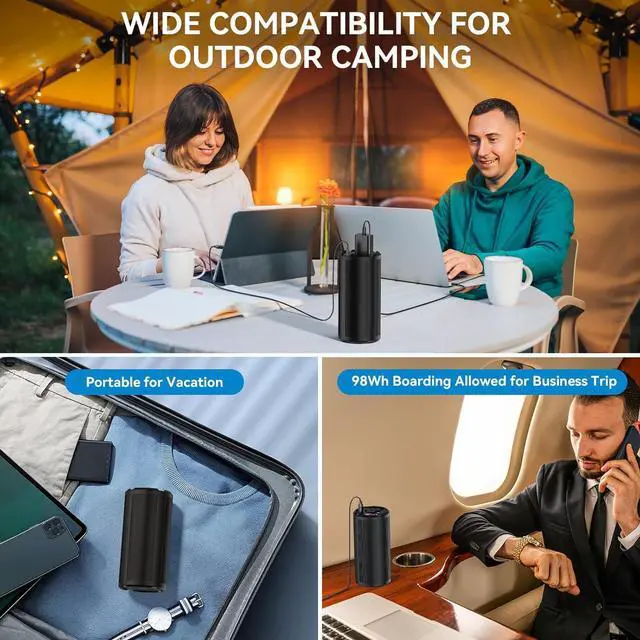 Alt view image 3 of 7 - Tactical Black Portable Power Bank with High Density Aluminum, 100W AC Outlet, 98Wh/27000mAh & 65W PD USB C - Premium Laptop Charger for MacBook Pro, TSA Approved