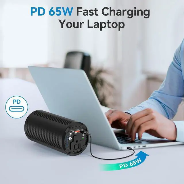 Alt view image 6 of 7 - Tactical Black Portable Power Bank with High Density Aluminum, 100W AC Outlet, 98Wh/27000mAh & 65W PD USB C - Premium Laptop Charger for MacBook Pro, TSA Approved