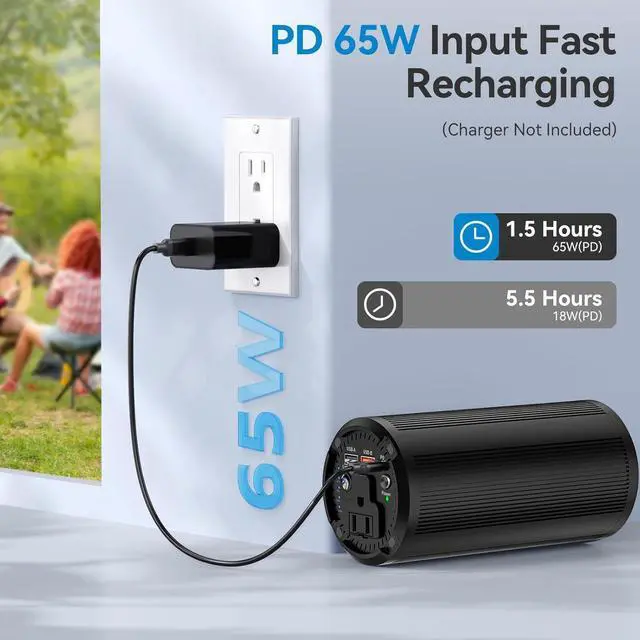 Alt view image 7 of 7 - Tactical Black Portable Power Bank with High Density Aluminum, 100W AC Outlet, 98Wh/27000mAh & 65W PD USB C - Premium Laptop Charger for MacBook Pro, TSA Approved