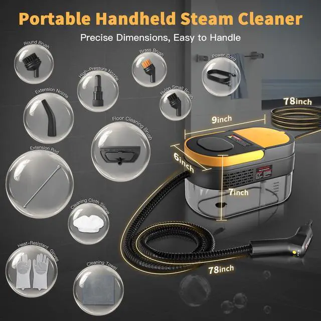 Alt view image 4 of 6 - Steam Cleaner, 3-Level Adjustable Handle, 15s Heat-Up, 1.69 Quarts Tank, Portable Steamer for Cleaning with 15 pcs Accessories, Steam Cleaner for Home for Dirt, Grease, Grout, Tile,Floor, Car