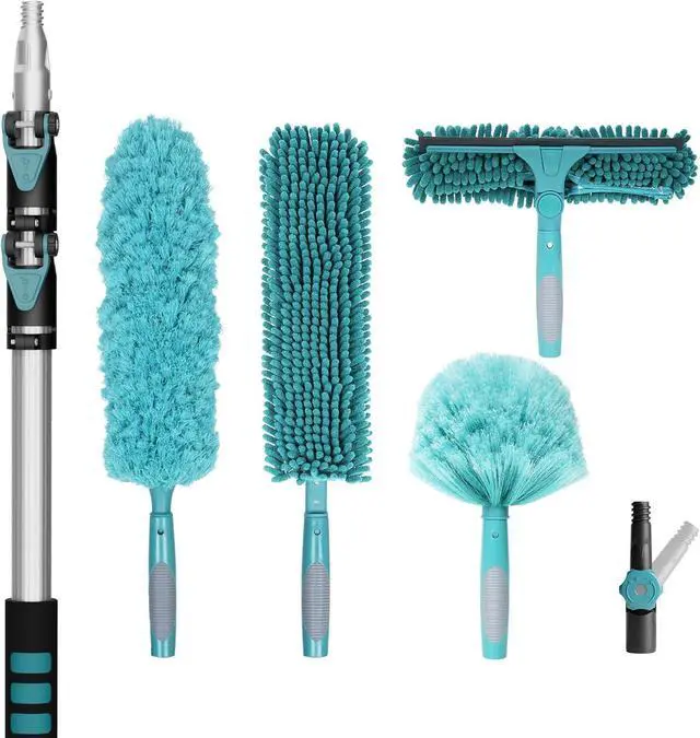 Main image of 20 Foot High Reach Duster Kit with 5-12FT Extension Pole High Ceiling Dusting and Window Cleaning Kit with Telescopic Pole Window Washer&Squeegee,Cobweb Duster,Fan Duster and Feather Duster