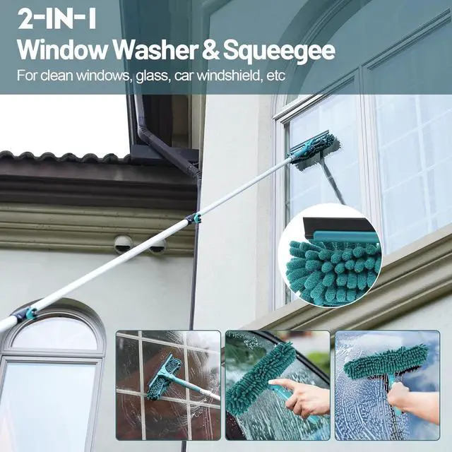 Alt view image 4 of 7 - 20 Foot High Reach Duster Kit with 5-12FT Extension Pole High Ceiling Dusting and Window Cleaning Kit with Telescopic Pole Window Washer&Squeegee,Cobweb Duster,Fan Duster and Feather Duster