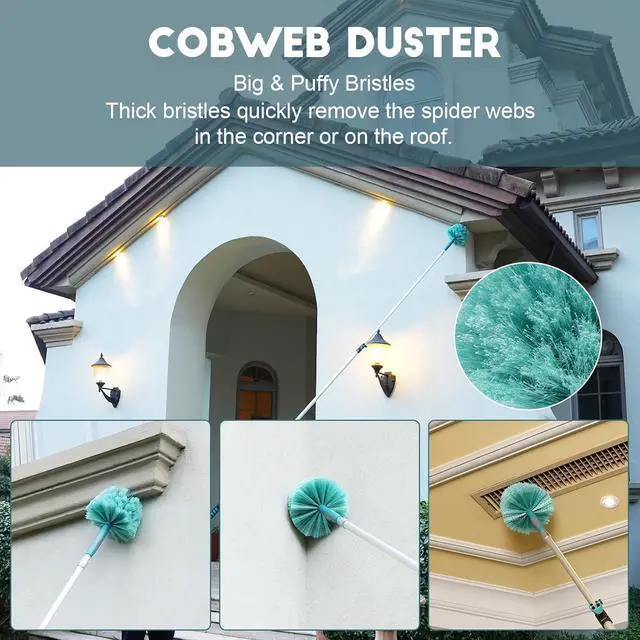 Alt view image 5 of 7 - 20 Foot High Reach Duster Kit with 5-12FT Extension Pole High Ceiling Dusting and Window Cleaning Kit with Telescopic Pole Window Washer&Squeegee,Cobweb Duster,Fan Duster and Feather Duster
