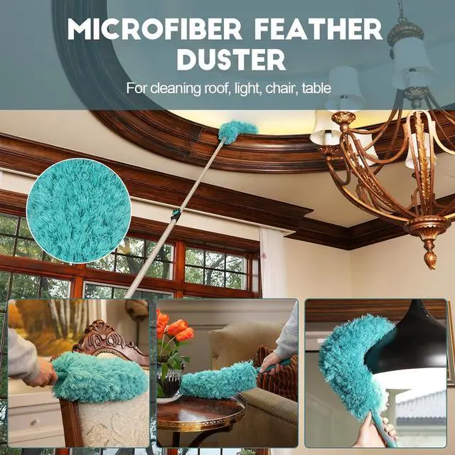 Alt view image 7 of 7 - 20 Foot High Reach Duster Kit with 5-12FT Extension Pole High Ceiling Dusting and Window Cleaning Kit with Telescopic Pole Window Washer&Squeegee,Cobweb Duster,Fan Duster and Feather Duster