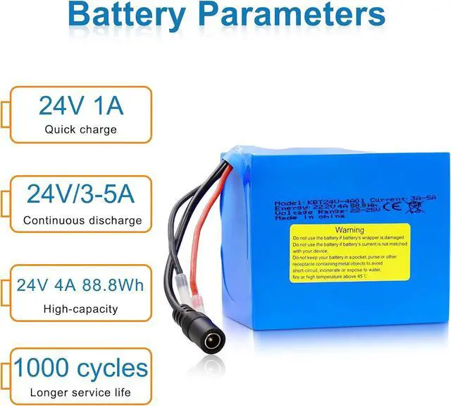 Alt view image 2 of 6 - KBT 24V 4Ah Rechargeable Lithium Replacement Battery, with Charger, Charging Cable, Cable Connector for Kids Ride On Cars