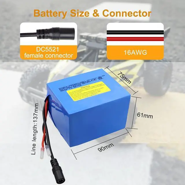 Alt view image 3 of 6 - KBT 24V 4Ah Rechargeable Lithium Replacement Battery, with Charger, Charging Cable, Cable Connector for Kids Ride On Cars