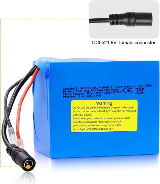 Alt view image 4 of 6 - KBT 24V 4Ah Rechargeable Lithium Replacement Battery, with Charger, Charging Cable, Cable Connector for Kids Ride On Cars