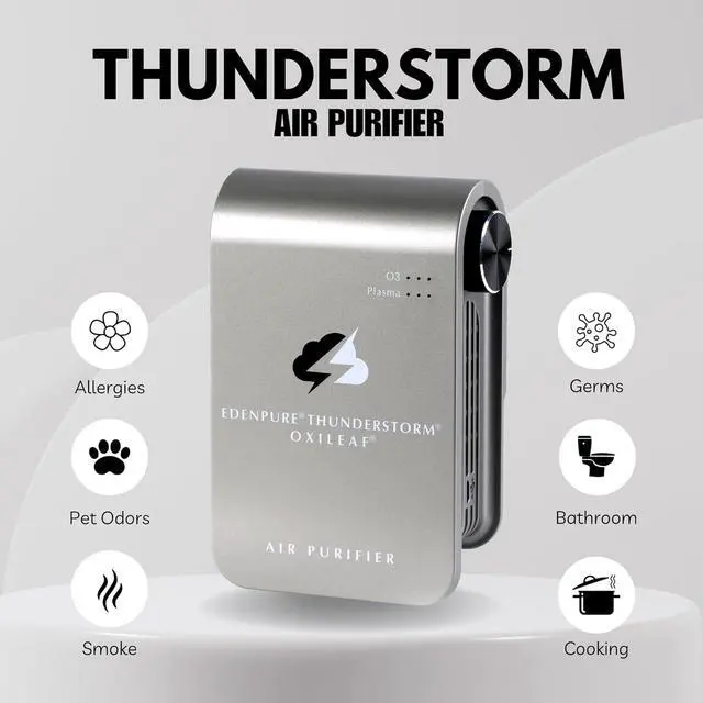 Alt view image 3 of 7 - Thunderstorm III Air Purifier  Small Plug-In Ozone Generator & Ionizer  Eliminates Odors, Pet Smells, Smoke, Mold  Filter-Free Portable Cleaner for Home, Travel, Car, Office Use
