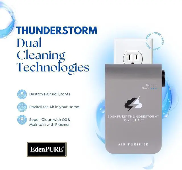 Alt view image 4 of 7 - Thunderstorm III Air Purifier  Small Plug-In Ozone Generator & Ionizer  Eliminates Odors, Pet Smells, Smoke, Mold  Filter-Free Portable Cleaner for Home, Travel, Car, Office Use