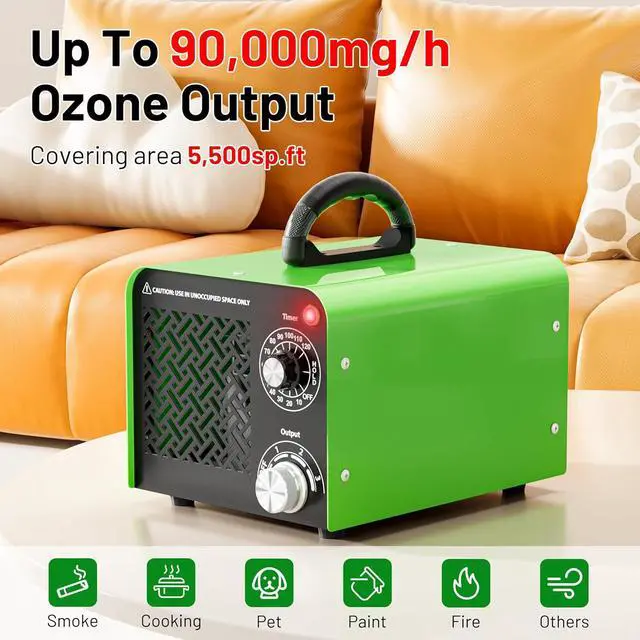 Alt view image 2 of 7 - Ozone Generator 90,000mg, Upgraded Triple-Layer Ozone Output BoardOzone Machine For Areas up to 5,500 sq. ft,Industrial & Home O3 Air Purifier for Home,Rooms, Smoke, Cars,and Pet (Green)