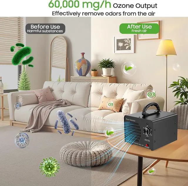 Alt view image 2 of 6 - Ozone Generator Machine 80,000mg/h, High Capacity Ozone Odor Eliminator Removal Air Purifier for Home Car Pet & Basement Odor, Suitable for Spaces up to 5,000 Square Feet, Black